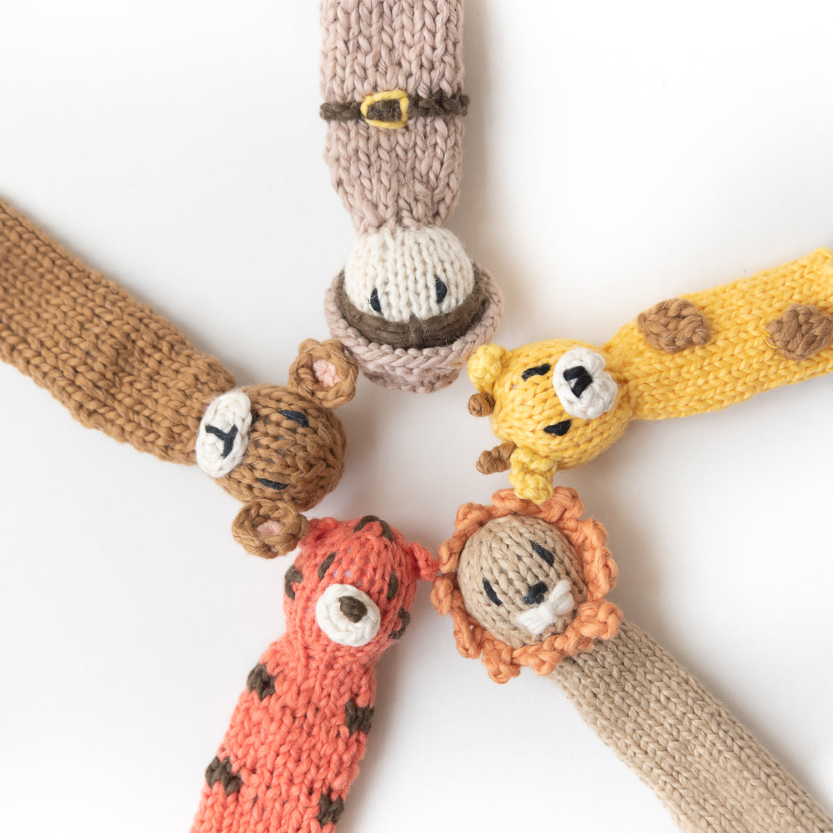 Handgestricktes Fingerpuppen-Set – Safari