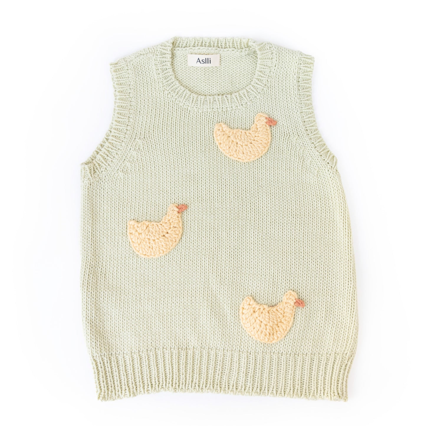 Green Knitted Vest with Duck Applique