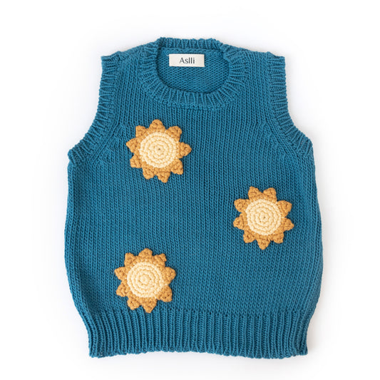 Blue Knitted Vest with Sun Applique