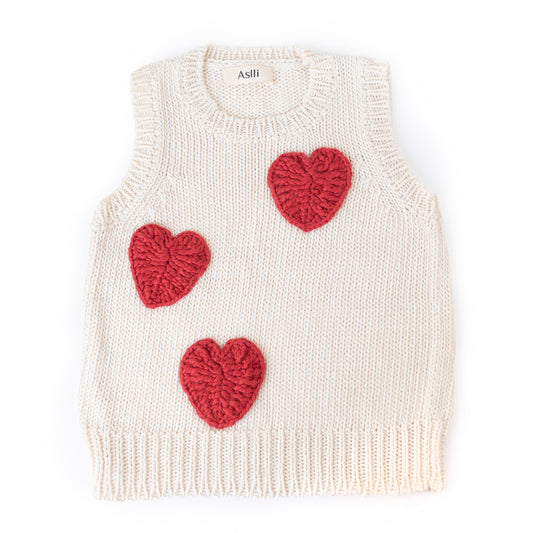 White Knitted Vest with Heart Applique